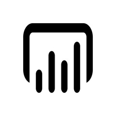 A black and white graphic showing a data chart inside of a rounded rectangle shape on a white background