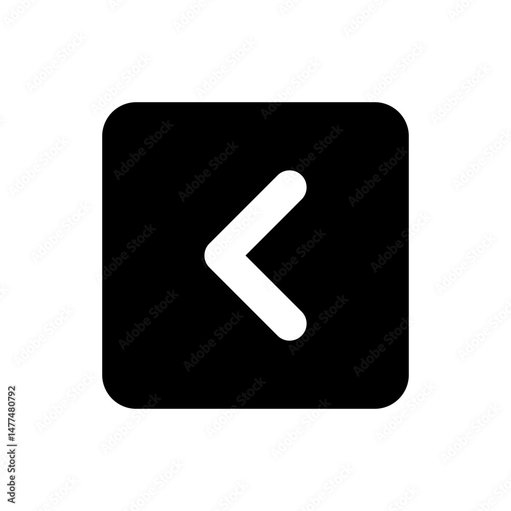Poster white left arrow inside a black rounded square pointing left for navigation and user interface desig