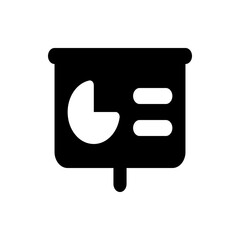 Presentation board displaying a pie chart and two horizontal bars in a solid black color scheme icon style