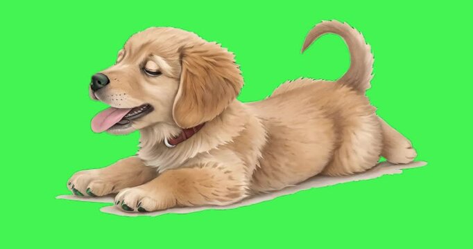  animal animation in green screen, sick dog