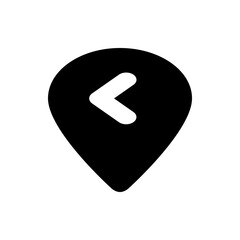 Black location pin with a white left arrow indicating direction or navigation on a white background view