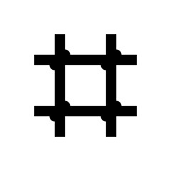 Illustration of a black hashtag symbol with rounded edges against a white background in a simple style