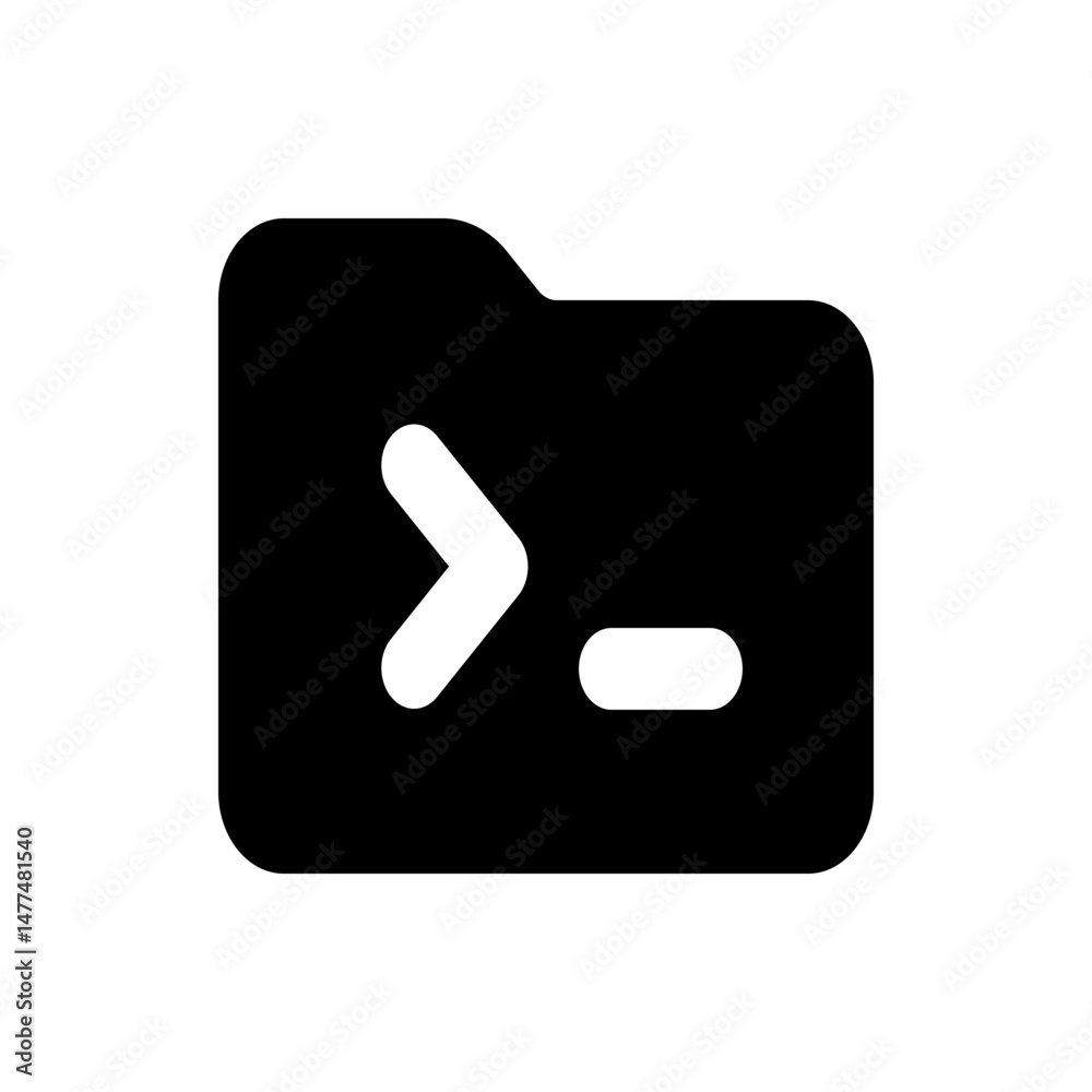 Poster black folder icon with a white greater than symbol and a dash representing a command line interface
