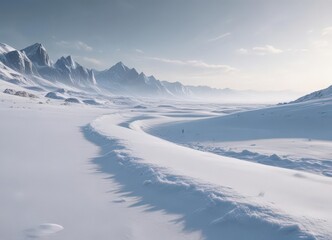 Frozen landscape, glistening snow drifts, icy textures,  winter wonderland,  frost,  ice crystals