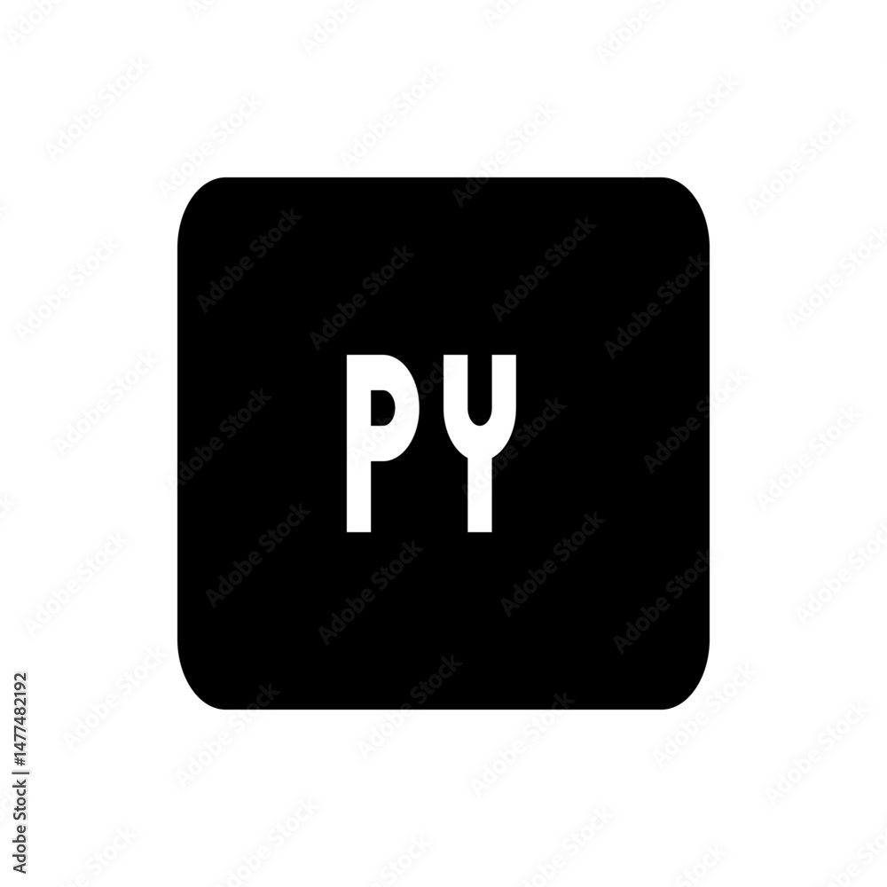 Poster a black rounded rectangle containing the white letters py centered within the shape and simple desig
