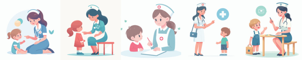vector of nurse teaching children