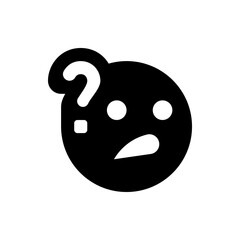 Fototapeta premium Black emoji face with a question mark above its head expressing confusion and uncertainty visually shown