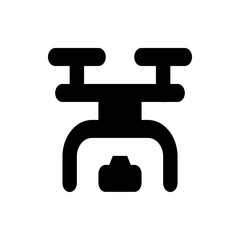 Illustration of a black drone with rounded edges and a camera centered on a white background design style