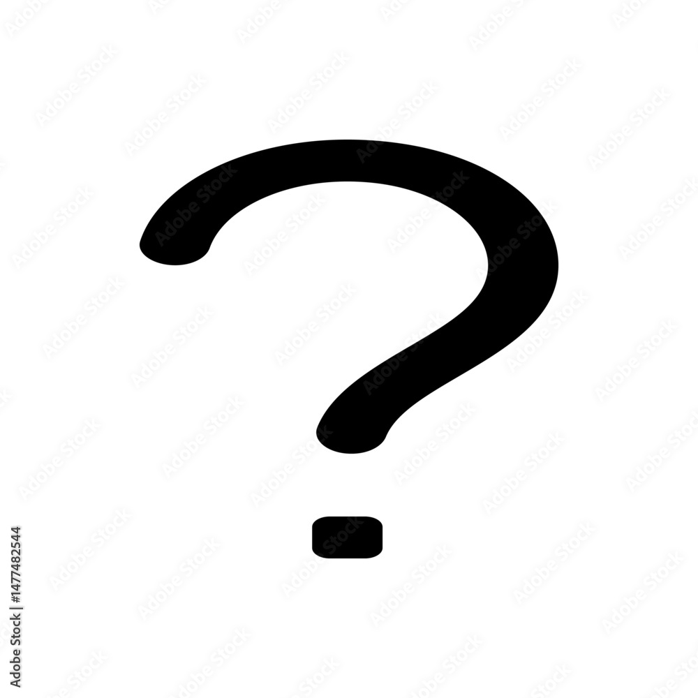 Poster a simple black question mark with a curved hook and a square dot on a plain white background image