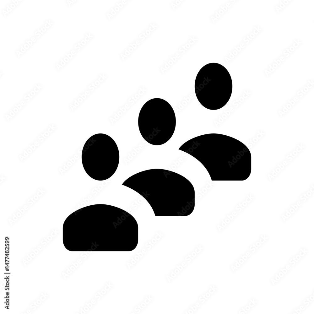 Poster three stylized figures arranged in a row representing a group or team in a simple black icon style