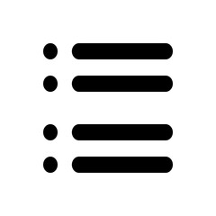 A black and white illustration of a list icon displaying four lines with rounded ends and four circles on the side