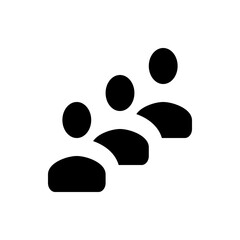 Three stylized figures arranged in a row representing a group or team in a simple black icon style