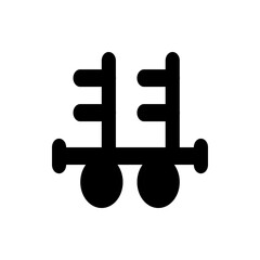 Illustration of a stylized train car with two wheels and ladder like structures on top in black color