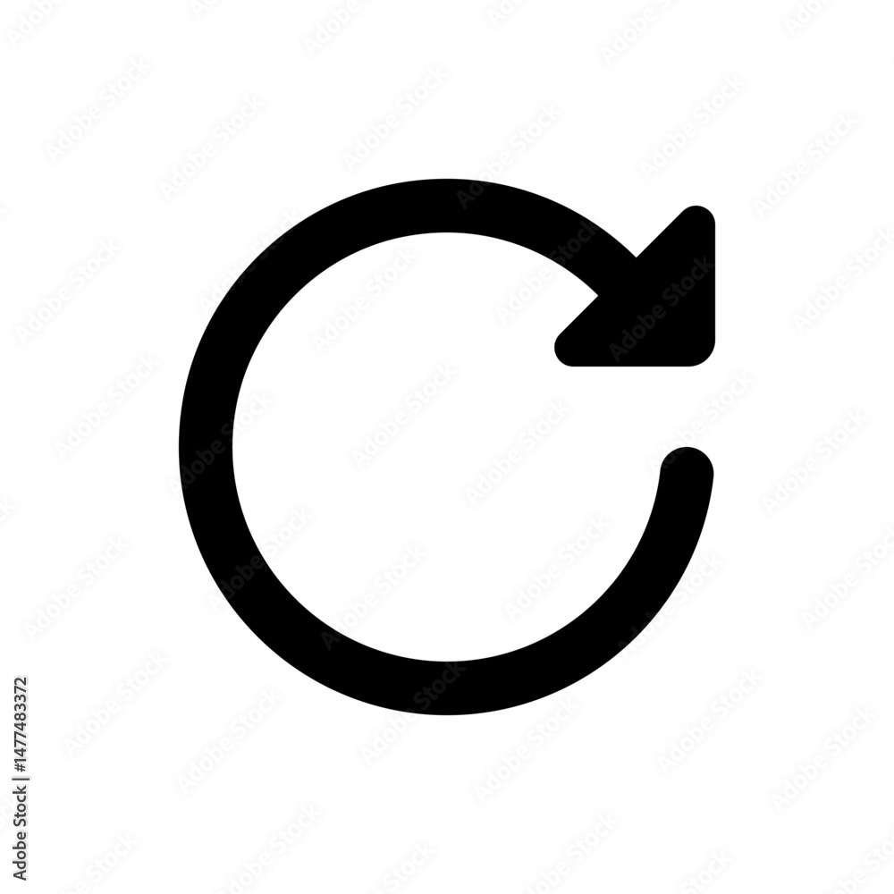 Poster a circular arrow pointing to the right indicating refresh or reload with a bold and simple design ic