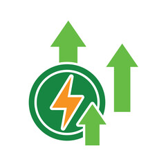 sustainable icon. green energy vector and up arrow. reuse, eco-friendly energy, zero emission, green energy, eco-friendly concept. Solid design style