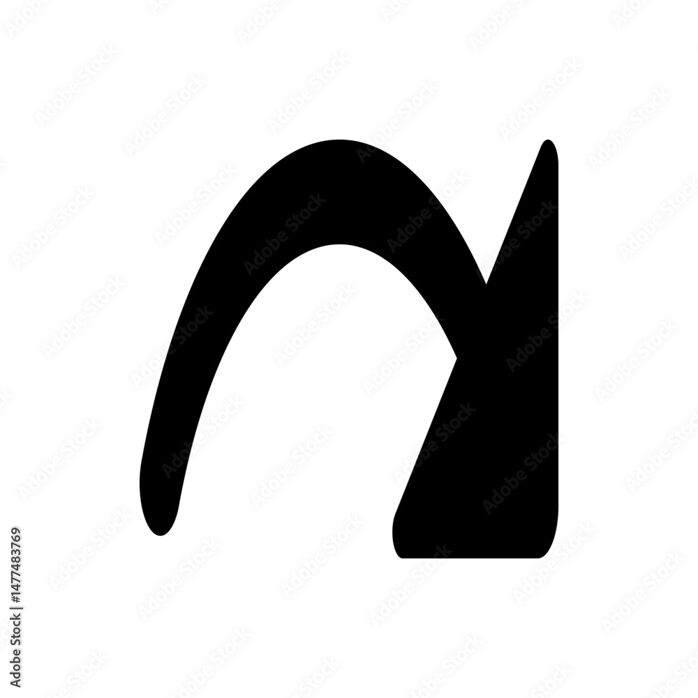 Poster a simple black curved arrow pointing to the right, indicating direction or a return action, isolated