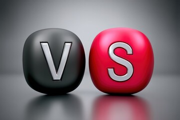 Eye-catching contrast of black and red spherical shapes showcasing metallic letters V and S representing competition and choice highlighted by sleek visual elements