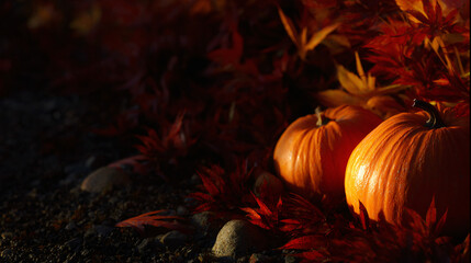 Vibrant autumn pumpkins and colorful fall will make a perfect scene for thanksgiving or fall themed designs.