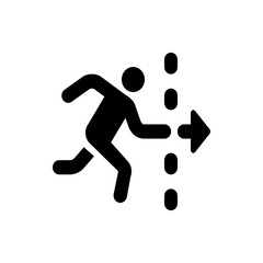 Silhouette of a person running towards a right arrow with a dotted line indicating motion or direction