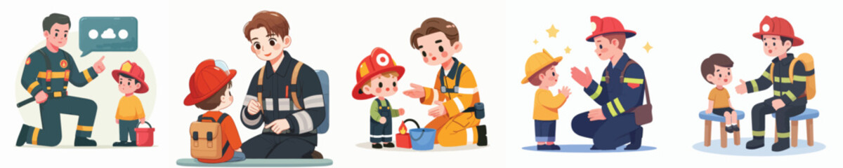 firefighter vector interacting with children