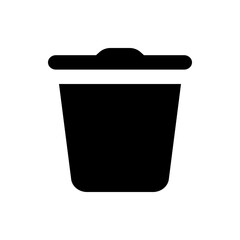 Illustration of a black trash can with a lid on a white background in a simple and minimalist style