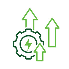 sustainable icon. green energy vector and up arrow. reuse, eco-friendly energy, zero emission, green energy, eco-friendly concept. Line design style