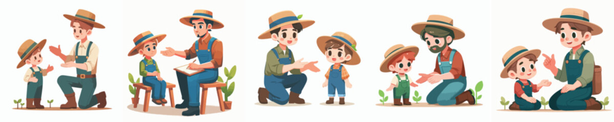 farmer vector interacting with children