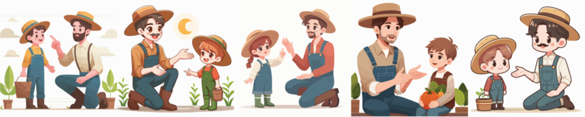 farmer vector interacting with children