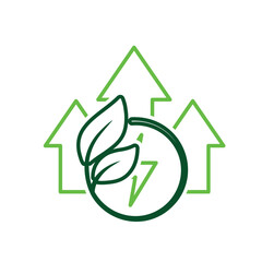 sustainable icon. green energy vector and up arrow. reuse, eco-friendly energy, zero emission, green energy, eco-friendly concept. Line design style