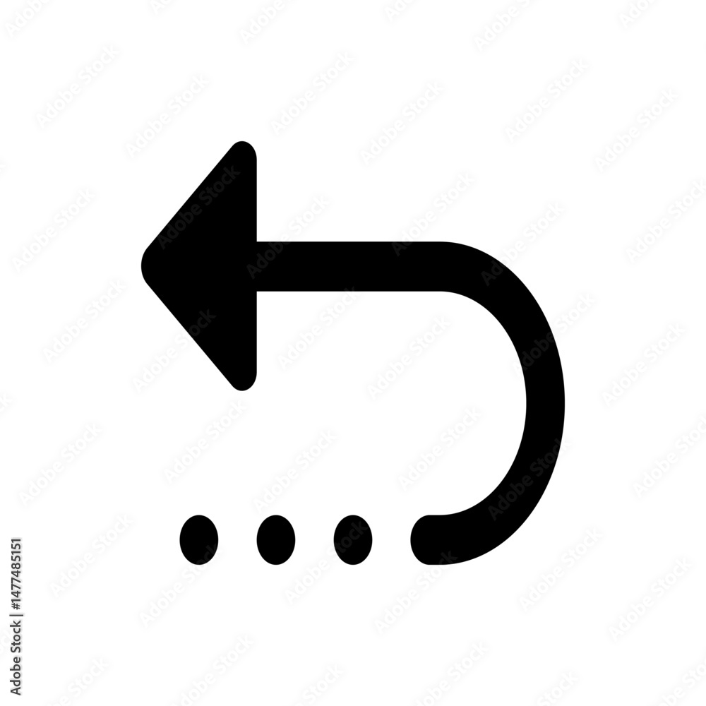 Poster black arrow pointing left with a curved tail and three dots underneath in a simple graphic design