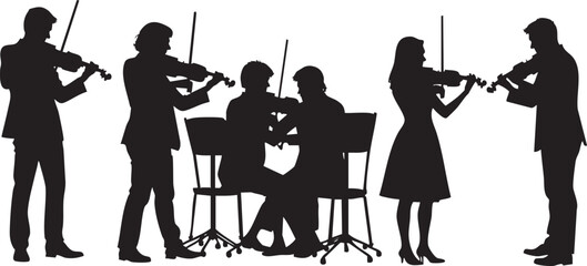 Musicians silhouettes vector illustration isolated on white background. Violinist, violinist, jazz band.