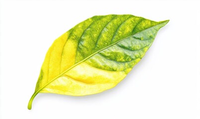 Yellow-green leaf, isolated, white background, autumn change, nature