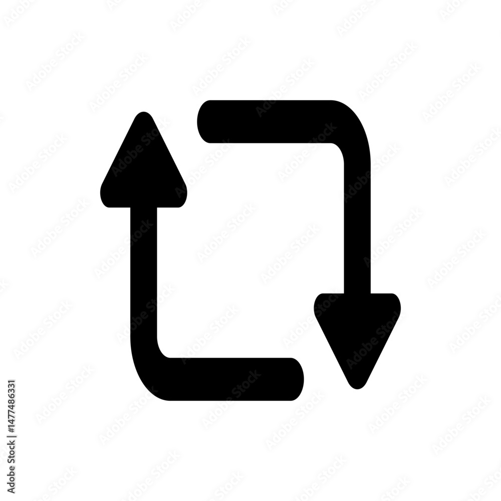 Poster black square shaped arrow loop with an upward arrow and a downward arrow on a white background
