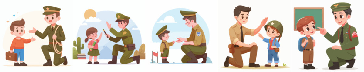 soldier vector interacting with children