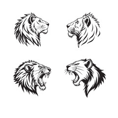Majestic Lion Head Illustrations Profile and Roaring Vector Art