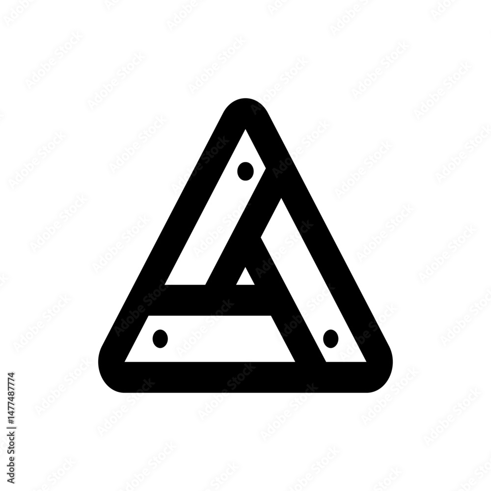 Poster black geometric shape featuring a triangle with rounded edges and three internal rectangular bars