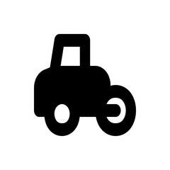 Illustration of a black road roller with a cab and two wheels on a white background in simple style