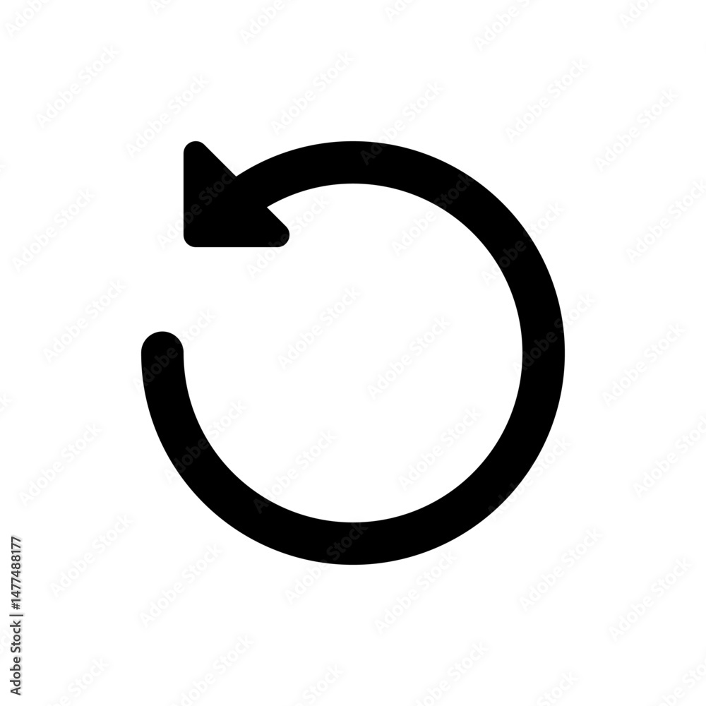 Poster black circular arrow pointing left indicating refresh or reload functionality in user interface desi