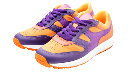 Vibrant Purple and Orange Sneakers Isolated on White Background for Sports and Active Lifestyle