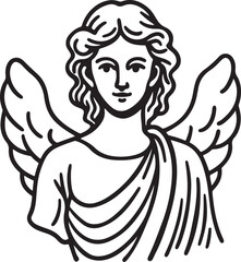 Graceful hand-drawn illustration of an angel flying with wings, perfect for spiritual, religious, and fantasy-themed designs