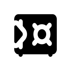 Illustration of a black safe with a white circular lock and a white handle on a white background