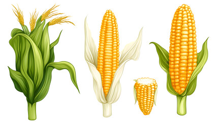 Obraz premium Colorful Cartoon Corn Vegetable Illustration Set Isolated on White Background