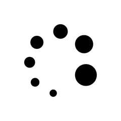 Circular arrangement of assorted size black dots on a white background creating a loading icon effect
