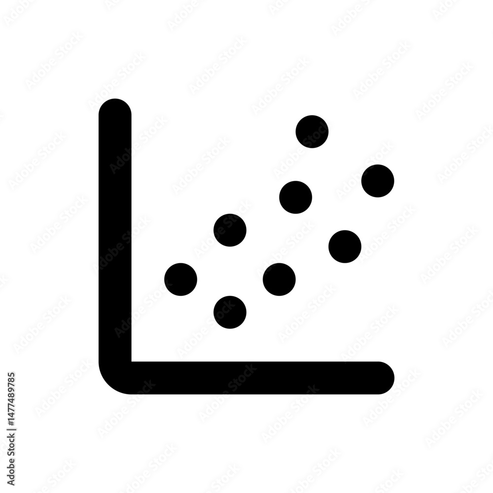 Poster black and white scatter plot with rounded axis lines and data points showing correlation trend analy