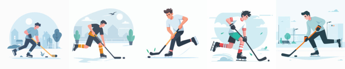vector character of young man playing hockey