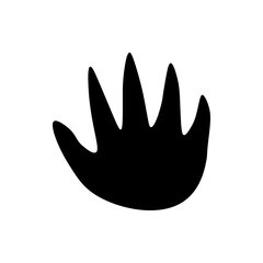 Illustration of a black handprint with five fingers on a white background in a simple graphic style
