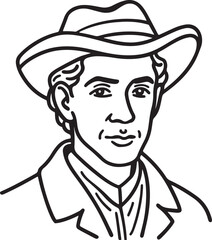 Hand-drawn portrait of a man in a hat, perfect for character design, logo elements, and hipster artwork
