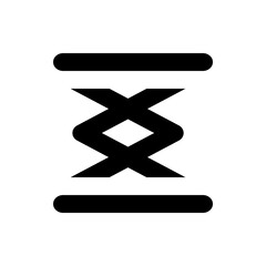 A black and white graphic design featuring two horizontal bars and a central zig zag pattern in between them