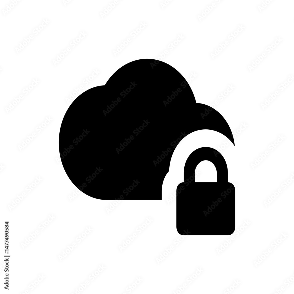 Poster black cloud icon with a padlock overlapping the cloud indicating secure cloud storage and data prote