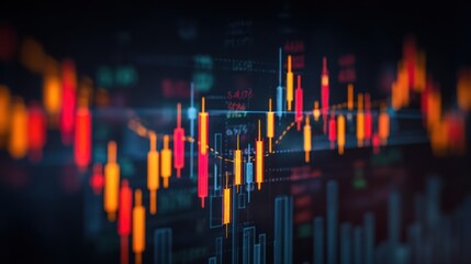 Financial chart with red and green lines indicating market trends on dark background.